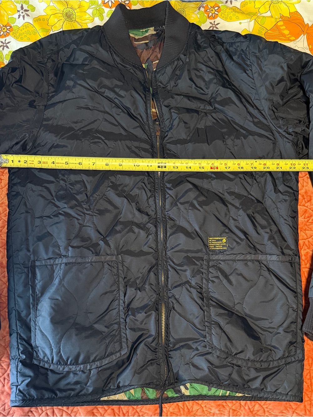 Obey Black Quilted Bomber Jacket with Camo Lining